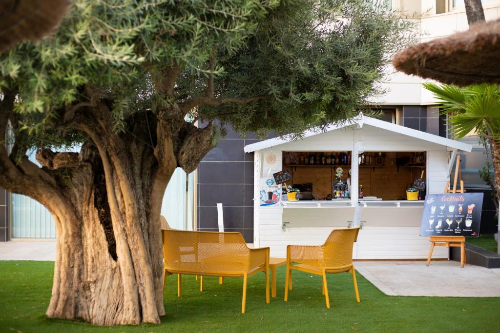 a table and chairs next to a tree at Daniya Alicante in Alicante