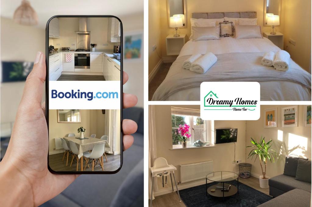 a person taking a picture of a bedroom and a room at Beach Braunton Spacious 3 Bed House By Dreamy Homes Short Lets & Serviced Accommodation Free Parking in Braunton