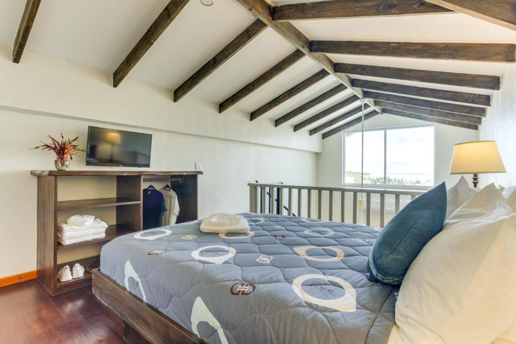 a bedroom with a large bed and a tv at Louis' Apartments in Placencia