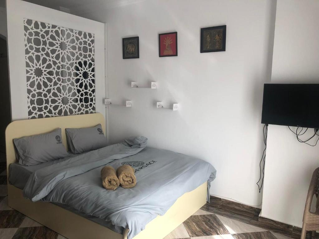 En eller flere senge i et værelse på apartman Eva