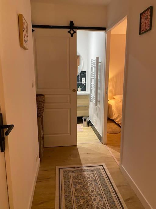 a hallway with a door leading to a bedroom at Charmant T3 à côté des Thermes in Luxeuil-les-Bains