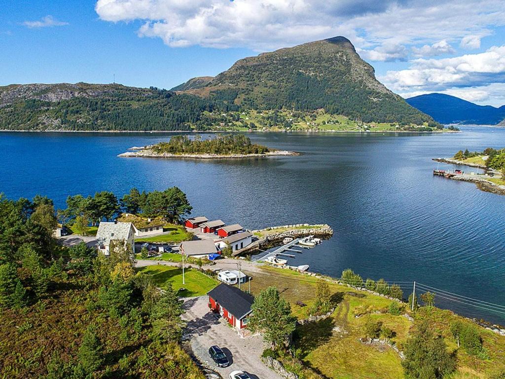 an aerial view of a small island in a body of water at 8 person holiday home in Flatraket-By Traum in Barmen