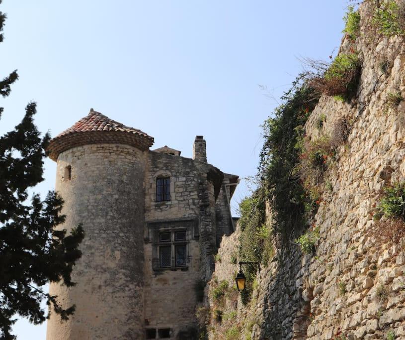 un antiguo edificio en el lado de una montaña en La commanderie Vue Panoramique 1 chambre en Le Poët-Laval