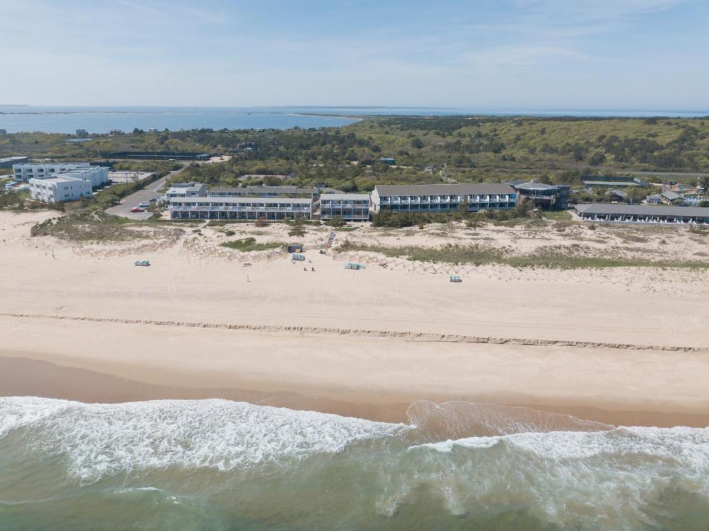 an aerial view of a beach with a resort at Sea Crest in Amagansett