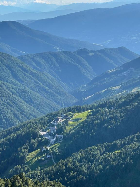 uma vista aérea de um vale com casas e árvores em PLOSE Parkhotel & Residence em Bressanone