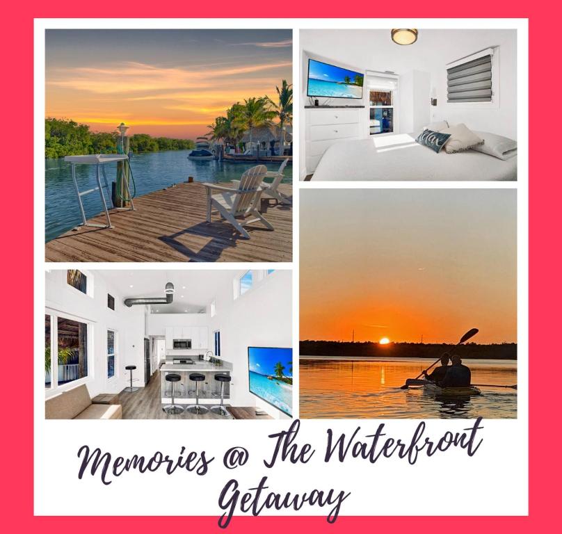 a collage of photos with the words memories a waterfront getaway at Tiny Home on Waterfront, Bay Views, Deck, Pool in Jewfish