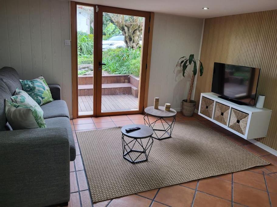 Una sala de estar con un sofá y un televisor. en Apartamento El Olivo, en Vigo