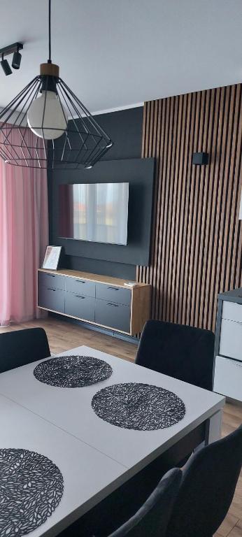 Μια τηλεόραση ή/και κέντρο ψυχαγωγίας στο Apartament Zielone Ogrody