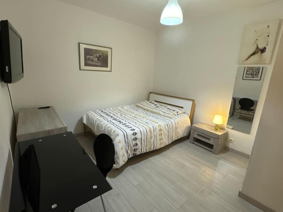 une chambre avec un lit et une télévision dans l'établissement Oasis, à Besançon