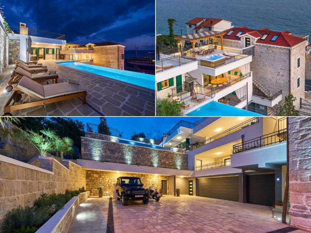 a collage of three pictures of a house at Luxury Residence Mladenka in Jesenice