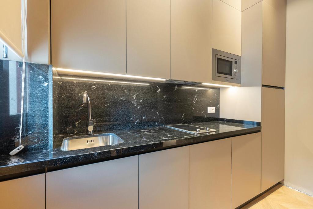 Kuchyň nebo kuchyňský kout v ubytování BiBo Suites Palacio de Portago
