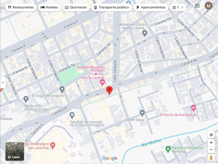 ポパヤンにあるEDIFICIO MALU REAL habitaciones y apartaestudios sin cocinaの赤い点の都市地図
