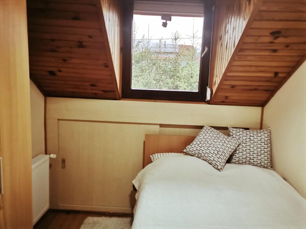 a bedroom with a bed and a window at Ljiljin raj in Bela Zemlja