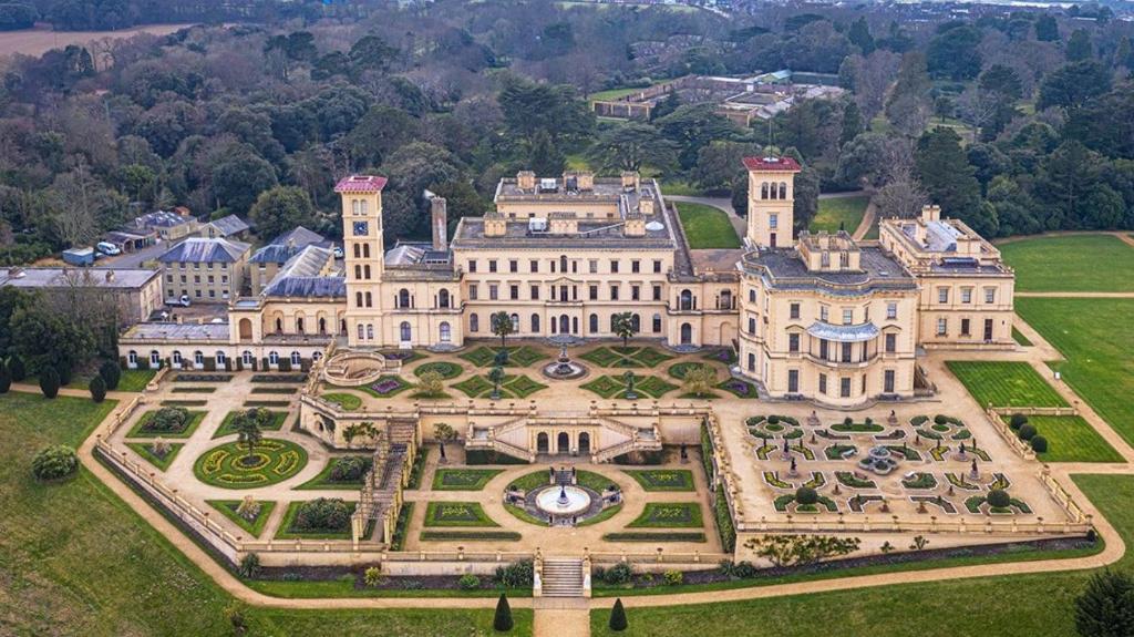 an aerial view of a large mansion with a garden at NEW The Old Drill Hall 4 in Ryde