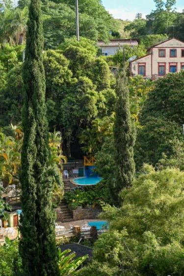 a group of trees in a forest with a pool at Pousada Baixa Verde in Triunfo