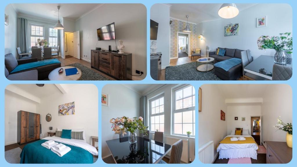 a collage of four pictures of a living room at Spacious Comfy 2BR flat in London