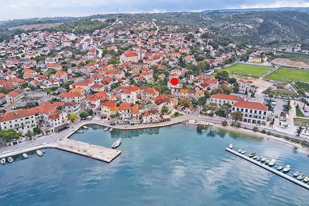 an aerial view of a town with boats in the water at Apartments by the sea Postira, Brac - 22205 in Postira
