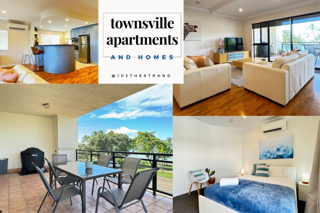 un collage de fotos de una sala de estar y casas en Townsville Lighthouse - 3/103 Strand, en Townsville