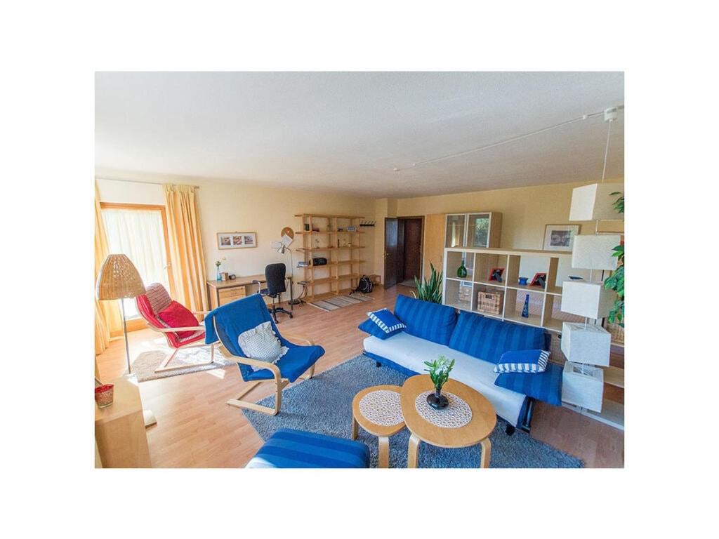 - un salon avec un canapé bleu et des chaises dans l'établissement Apartment 2 Mainblick Brigitte, 