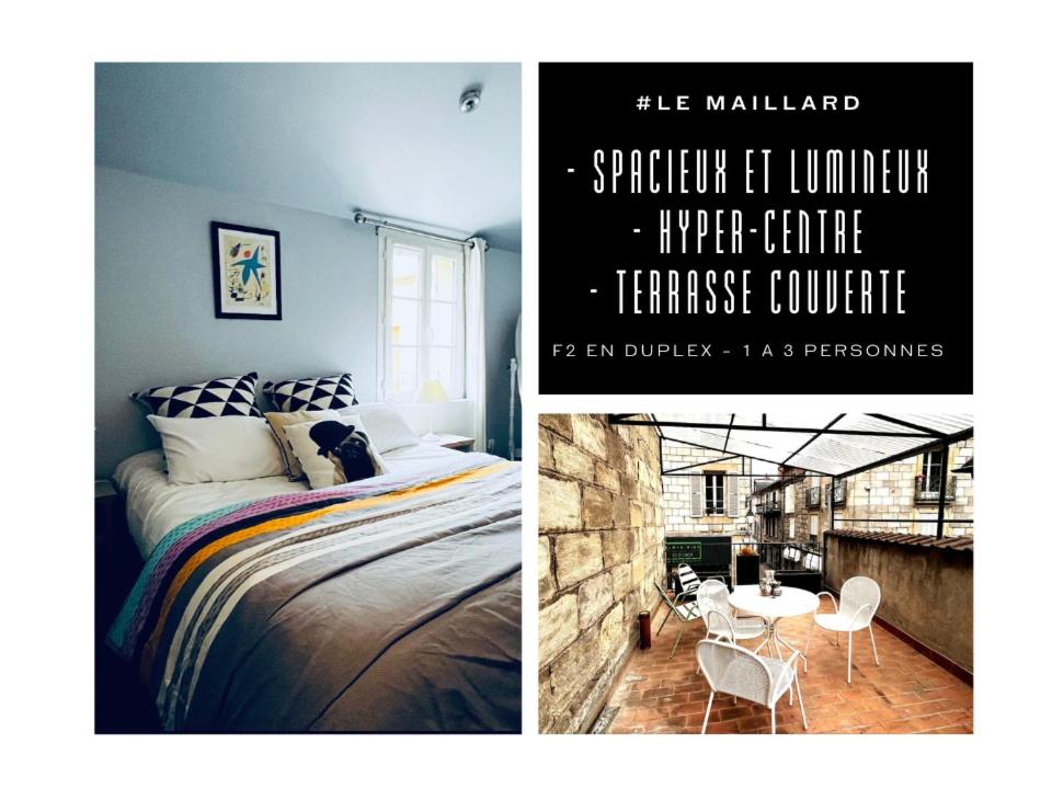Una foto de un dormitorio con una cama y una mesa en #Le Maillard #Grand F2 #Hyper Centre en Brive-la-Gaillarde