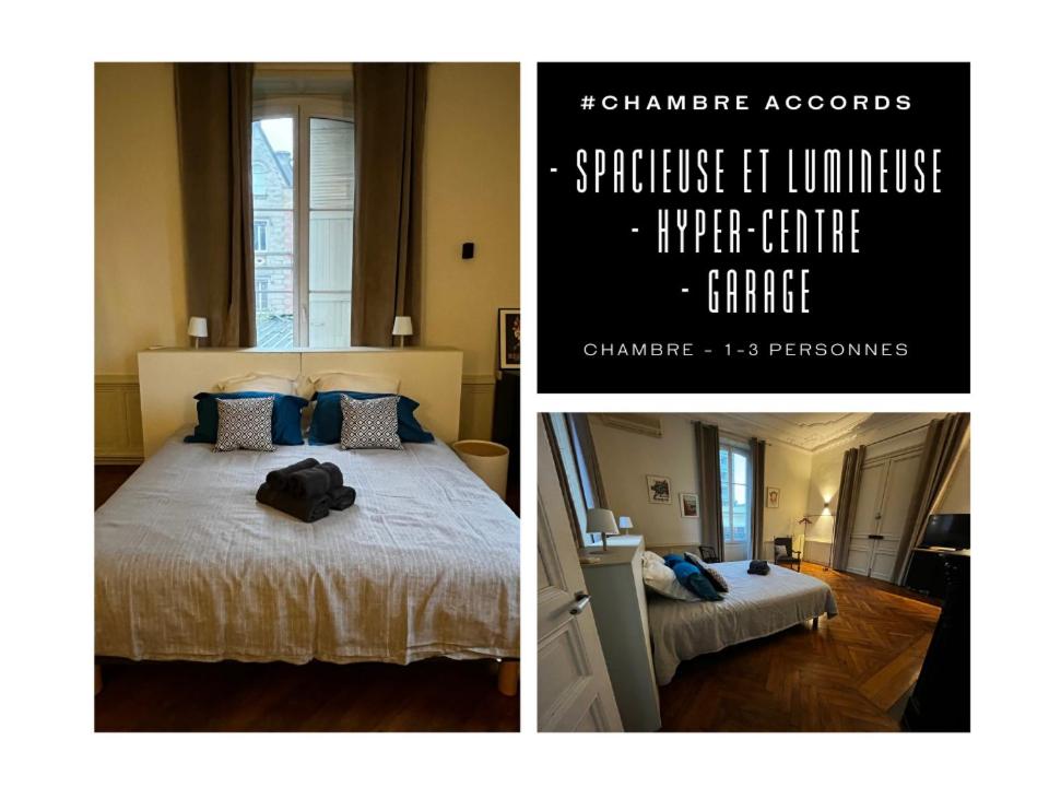 - deux photos d'une chambre avec un grand lit dans l'établissement #Accords - Très Grande Suite type Chambre d’hôtel, à Brive-la-Gaillarde