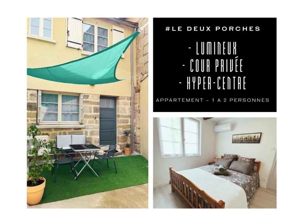 2 Bilder von einem Schlafzimmer und einem Wohnzimmer in der Unterkunft #Le Rue des 2 Porches #F2 avec Cours #HyperCentre in Brive-la-Gaillarde