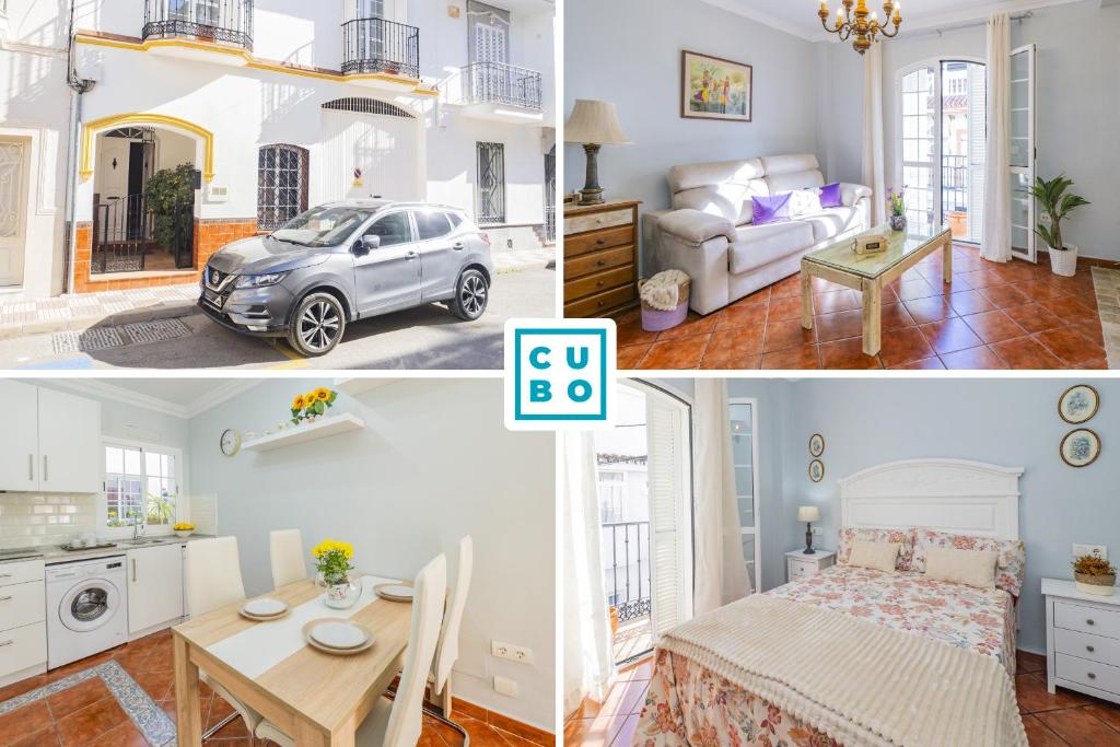 ein Schlafzimmer und ein Wohnzimmer mit einem Auto darin in der Unterkunft Cubo's Apartamento Gongora B in Alhaurín el Grande