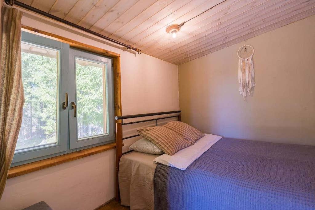 Postel nebo postele na pokoji v ubytování Elupuu forest cabin with sauna