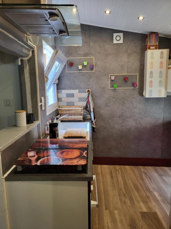 a kitchen with a stove top in a room at Maison de vacances: chez Nirina in Mortagne-sur-Sèvre
