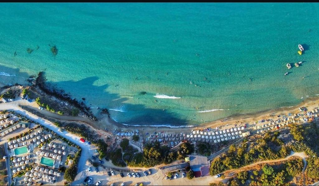 an aerial view of a beach and the ocean at Maria Apts in Istron