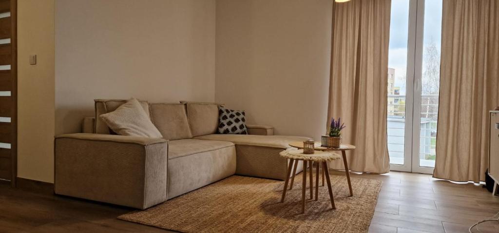 sala de estar con sofá y mesa en Apartamenty Paderewski 2, en Bielawa