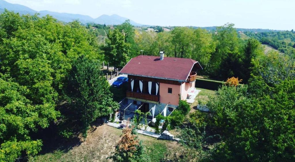 an aerial view of a house with a red roof at Family friendly house with a parking space Dragovanscak, Prigorje - 22529 in Jastrebarsko