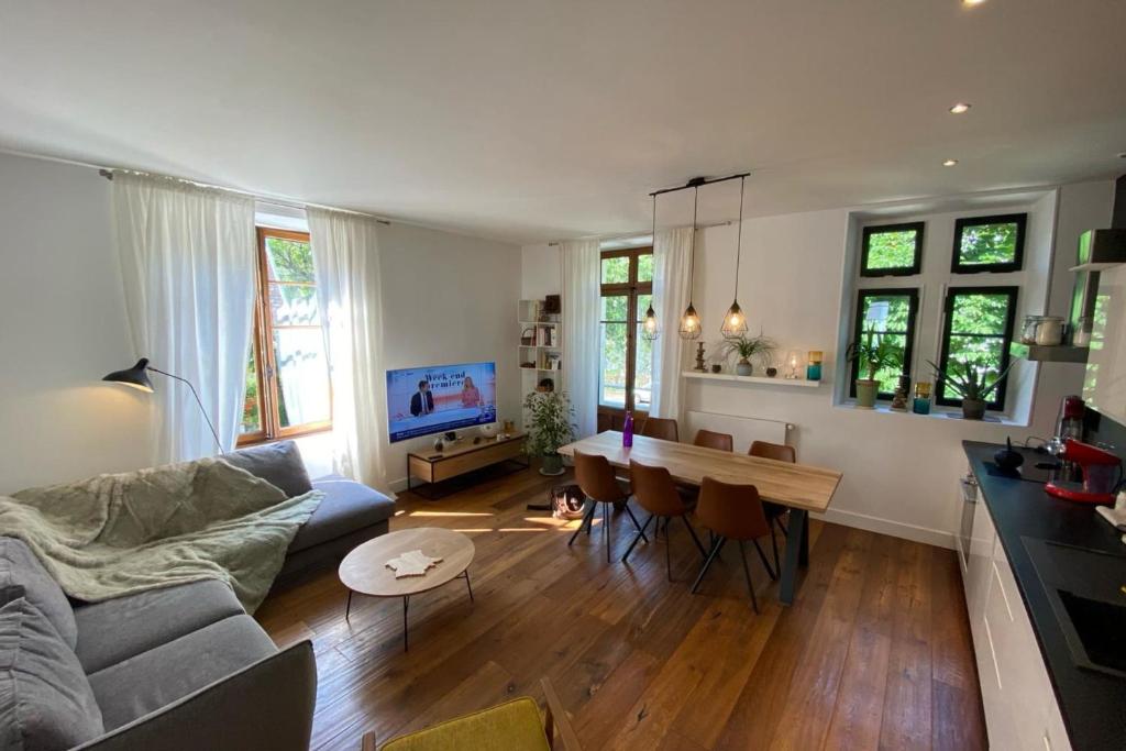 un salon avec un canapé et une table dans l'établissement GABRIEL - Comfortable flat a stone's throw from the lake, à Annecy