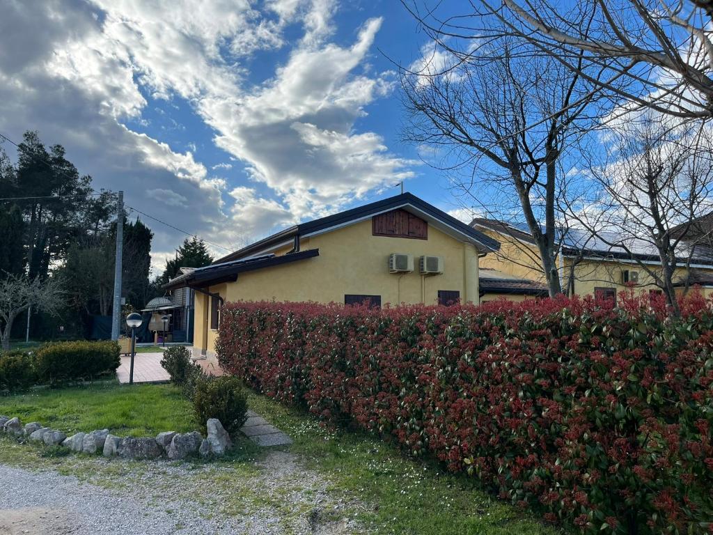 a house with a hedge in front of a building at Le Ganze in Ceprano
