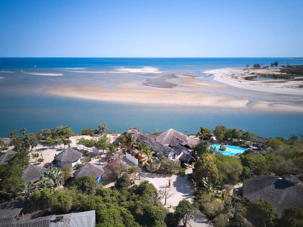 an aerial view of a resort on the beach at Antsanitia Resort in Mahajanga