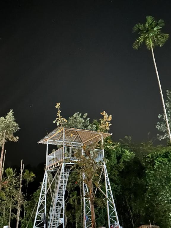 una torre di guardia con una palma sullo sfondo di Historic Heaven wayanad a Vythiri