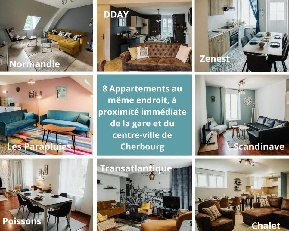 a collage of pictures of a living room at Appartements Cherbourg in Cherbourg en Cotentin