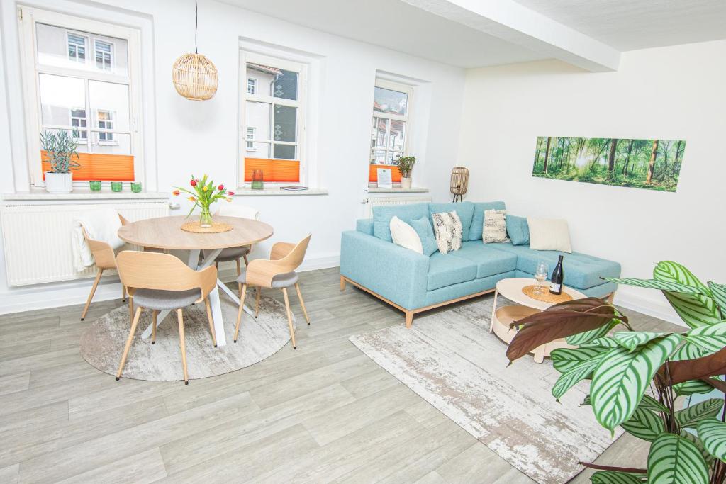 Posezení v ubytování Voll ausgestattetes, neues Rennsteig Apartment Ruhla