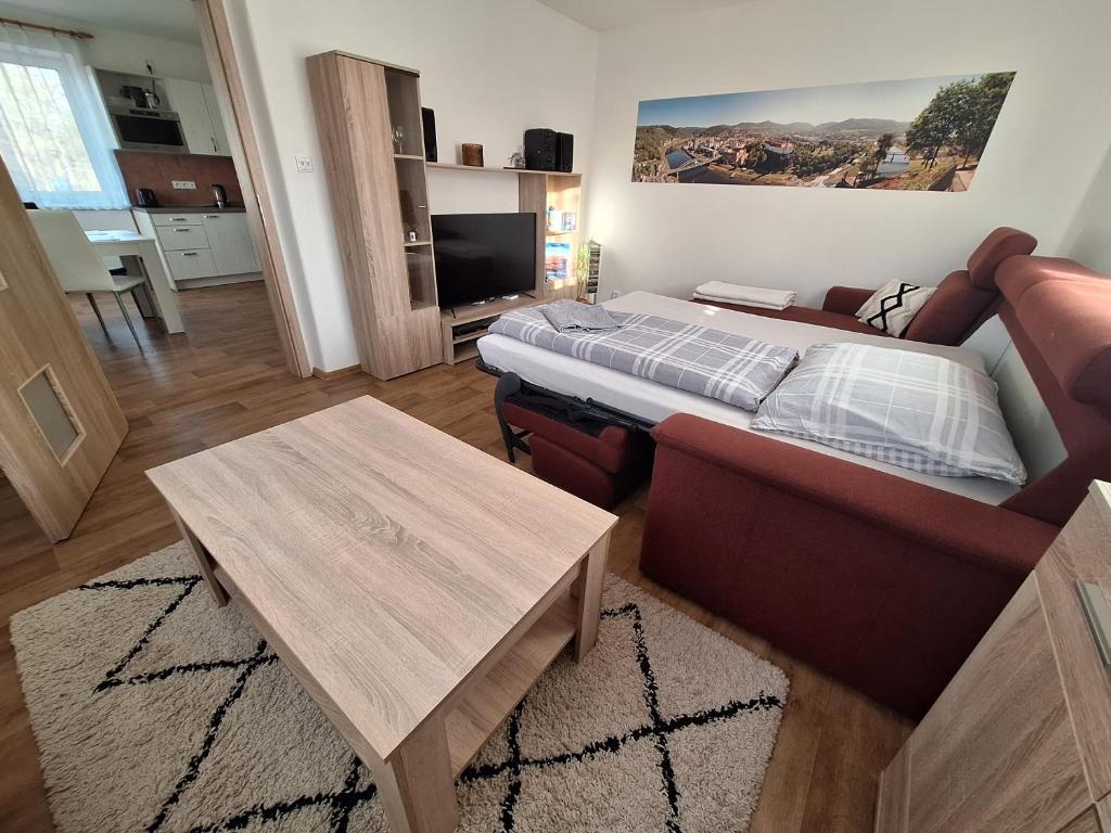 Postel nebo postele na pokoji v ubytování Pod Chlumem - útulný byt v blízkosti centra