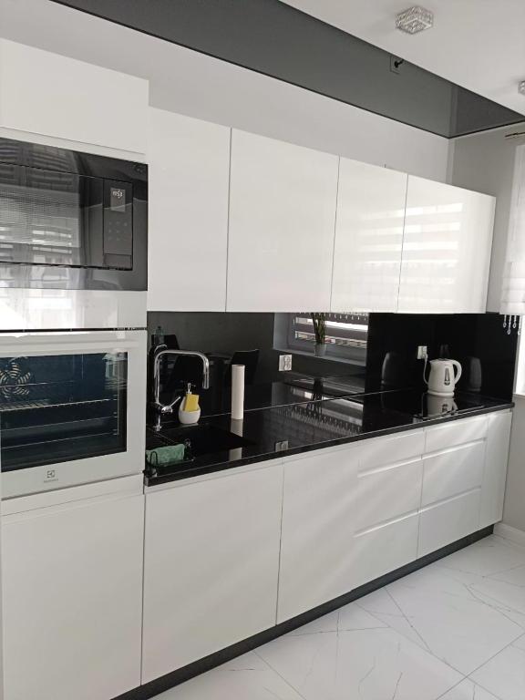 Kuchyňa alebo kuchynka v ubytovaní Apartament Zielony Zakątek Wrocław free parking, ochrona
