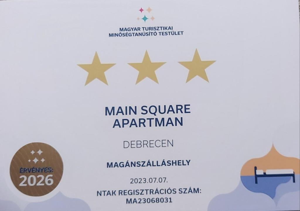 een diagram van het belangrijkste squarearmaarma-programma met vijf sterren bij MAIN SQUARE APARTMAN in Debrecen