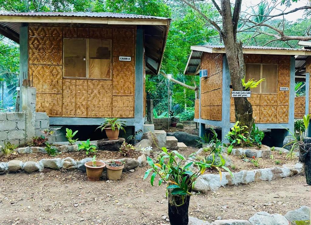 mały domek z roślinami przed nim w obiekcie Zack's Cabin w mieście Matinao