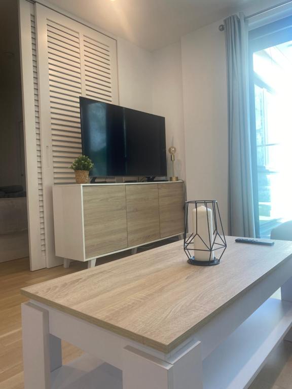 TV a/nebo společenská místnost v ubytování CP Top floor luxury studio with spa and pool