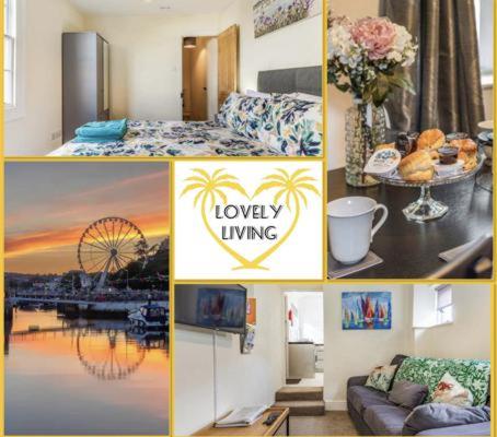 a collage of photos of a hotel room at Lovely Primrose Cottage Torquay in Torquay