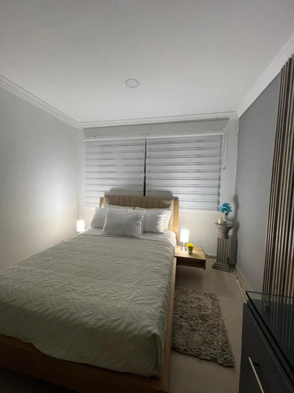 a bedroom with a large bed with two lamps on it at apartamento en manga in Cartagena de Indias