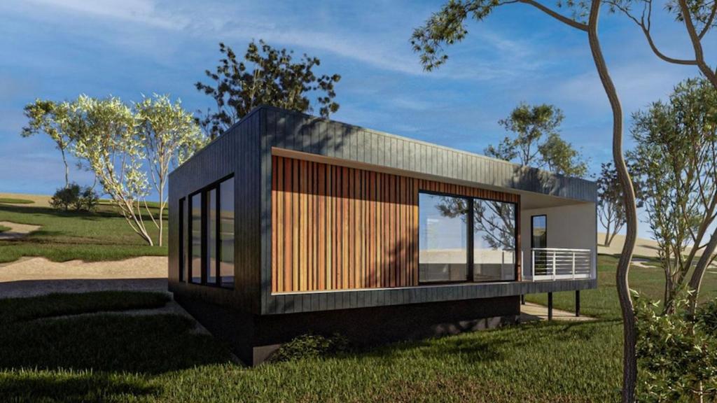 a rendering of a small house with wood panels at Premascape in Kianyaga