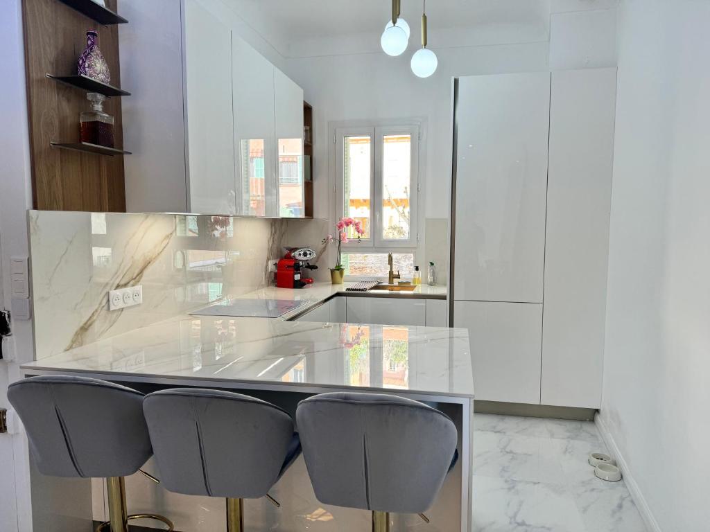 Cuisine ou kitchenette dans l'établissement Appartement vue mer vue Monaco
