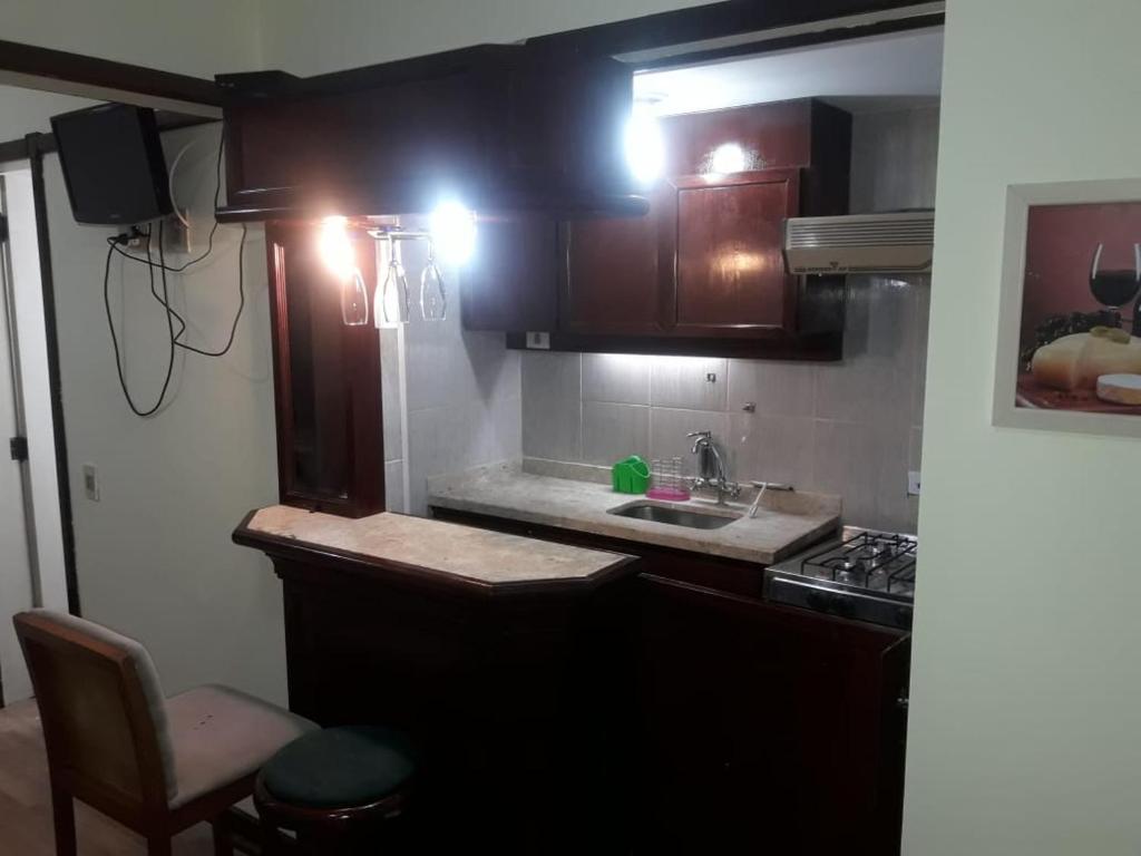 uma cozinha com um lavatório e uma bancada em Champs elysees em São Paulo
