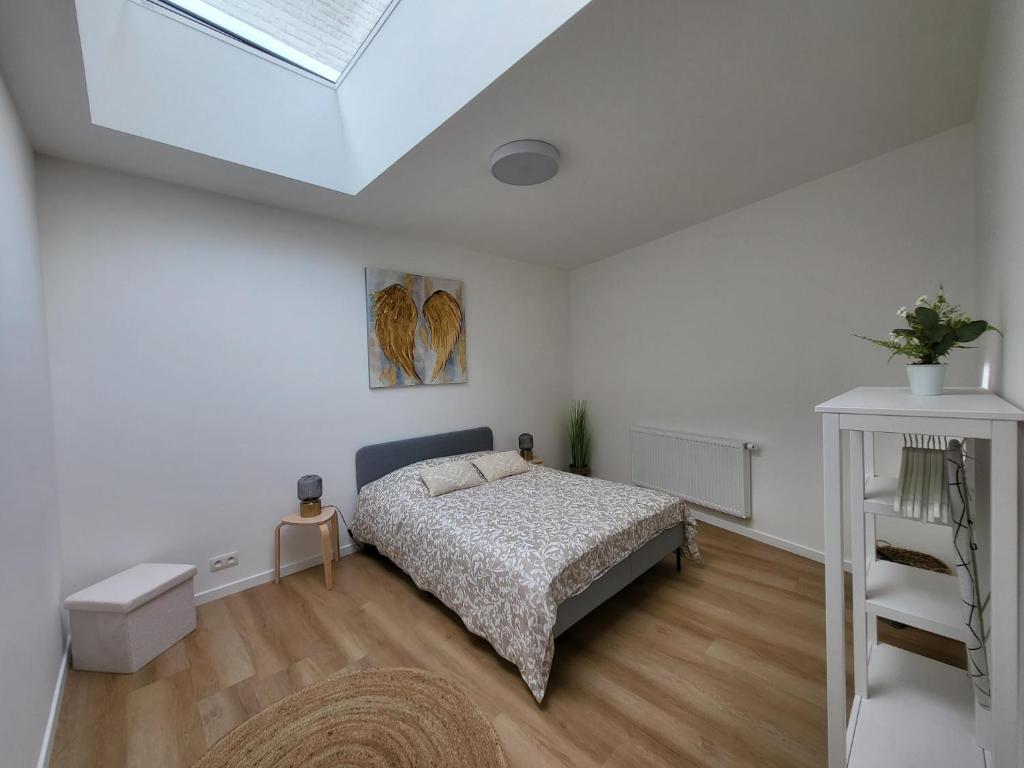 a bedroom with a bed and a skylight at Private rooms - European Quarter in Brussels