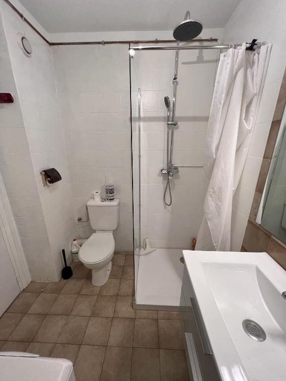 un bagno con doccia, WC e lavandino di Azur Bleu a Villeneuve-Loubet